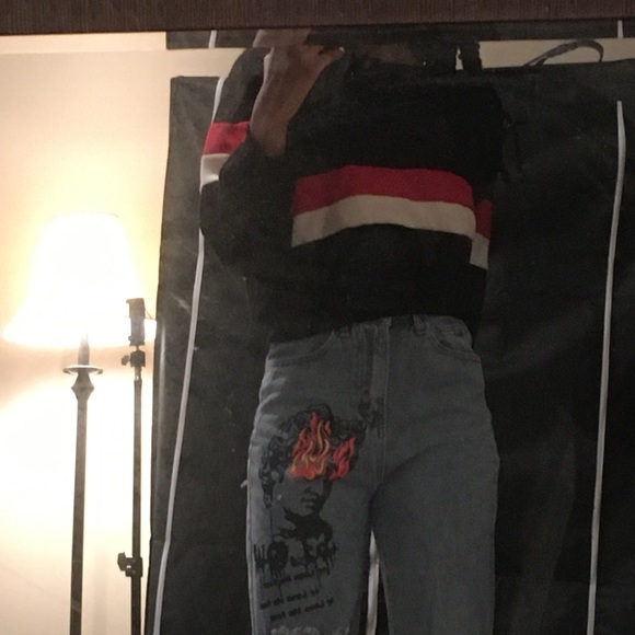 Black Red and White Cropped Sweatshirt - Picture 3 of 5